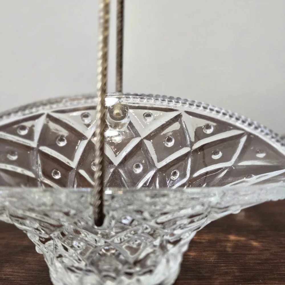 Avon Vintage Crystal Glass Basket Embossed Trinket Votive Home Decor